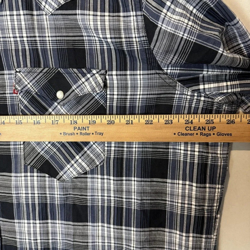 Levi's Shirt Mens 2XL Blue Plaid Long Sleeve Western Pearl Snap Front Casual Top